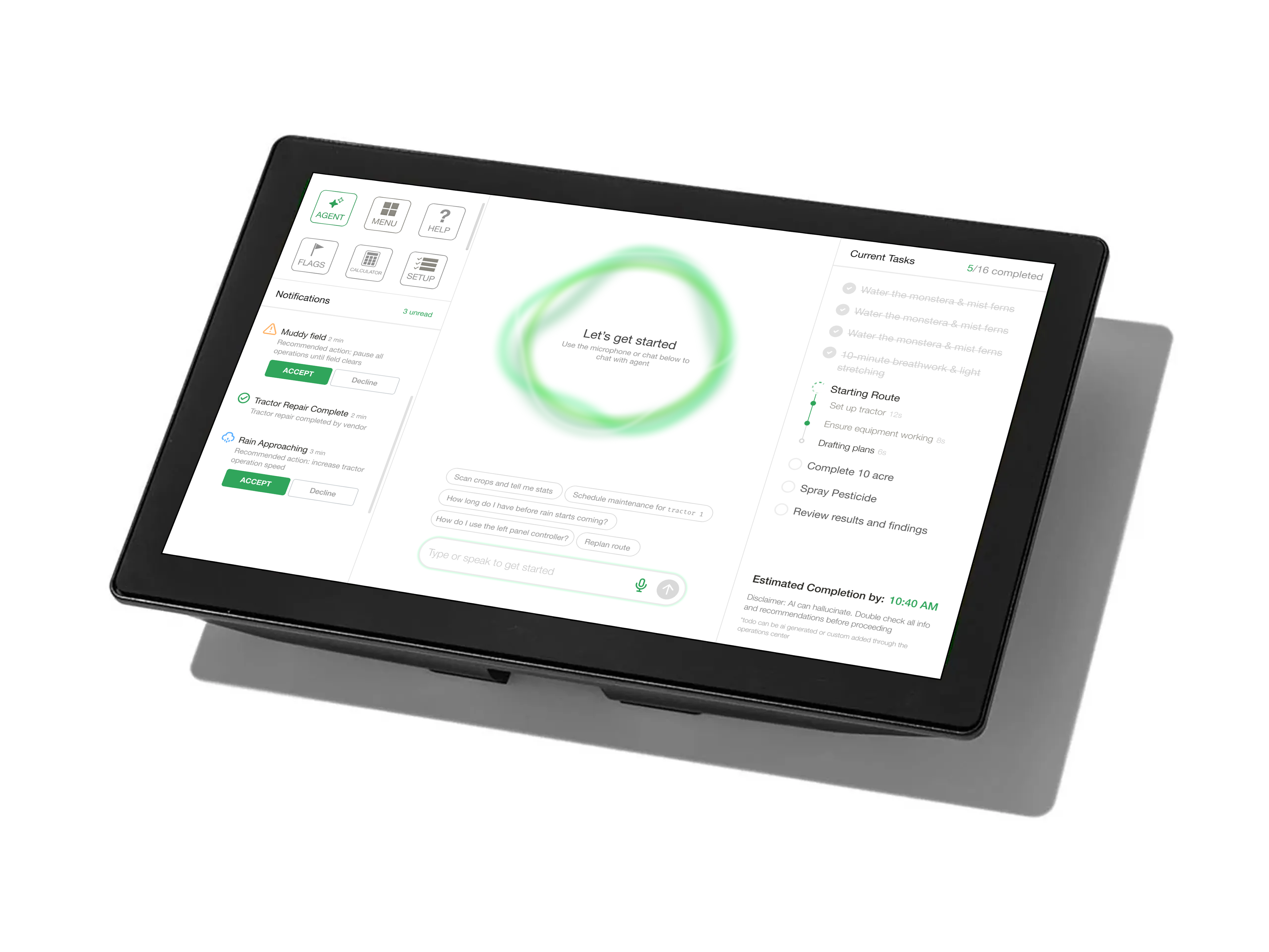 A tablet showing a conceptual in-field interface