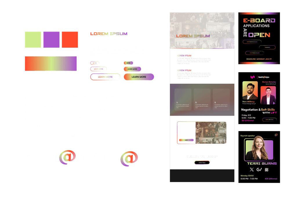 The first branding direction: a futuristic layout and social media concepts
